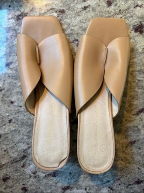 Intentionally Blank Tan Slide Sandals